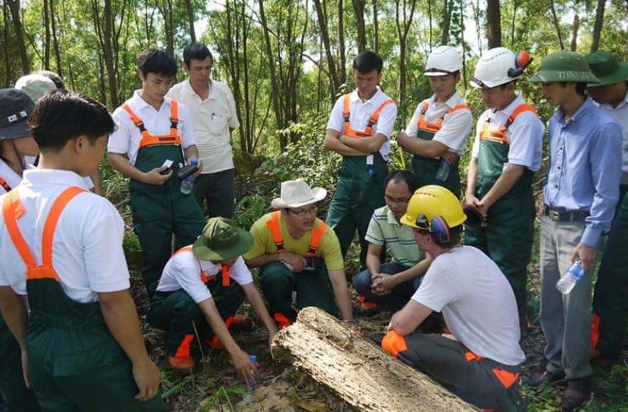 Group of people learning in forest